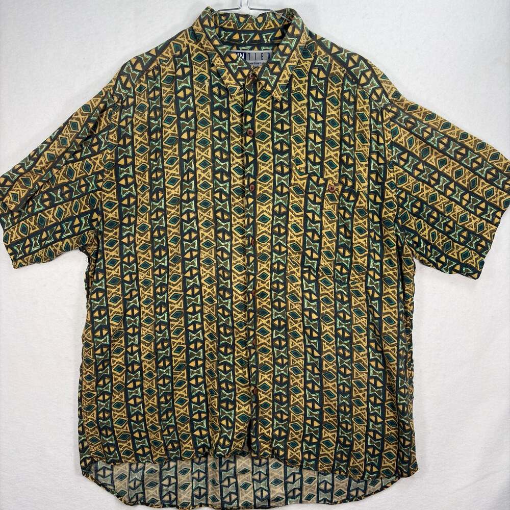 Vintage Untied Shirt Mens‎ XL Geometric Aztec Tribal Short Sleeve Button Up 90s